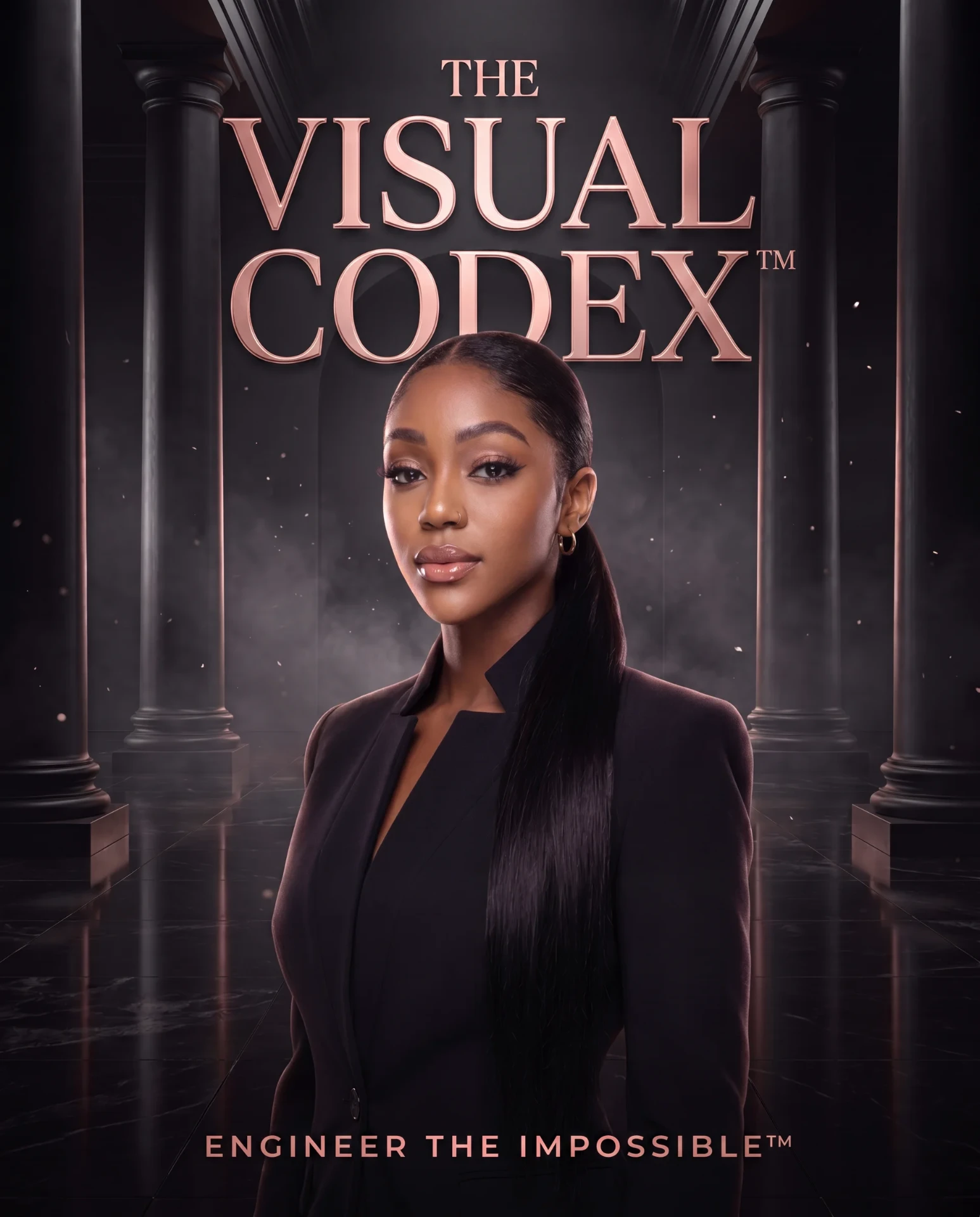 The Visual Codex™ cover artwork with rose-gold lettering above a dark pillared hall